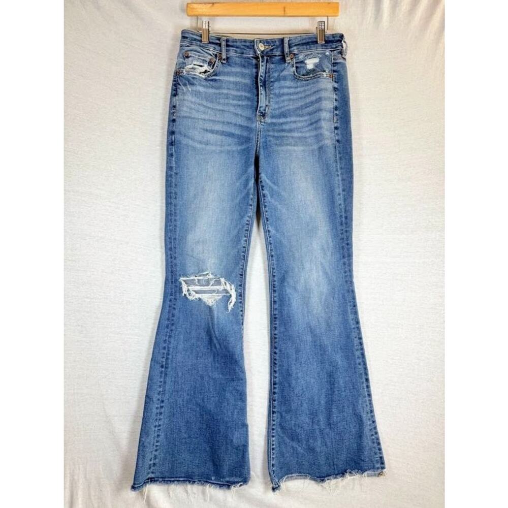 American Eagle Super Hi-Rise Flare Jeans Distressed Women's Size 8